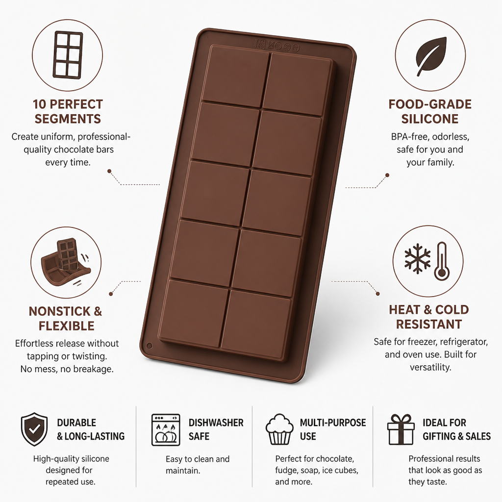 Chocolate Bar Mold 10-Segment Nonstick Silicone