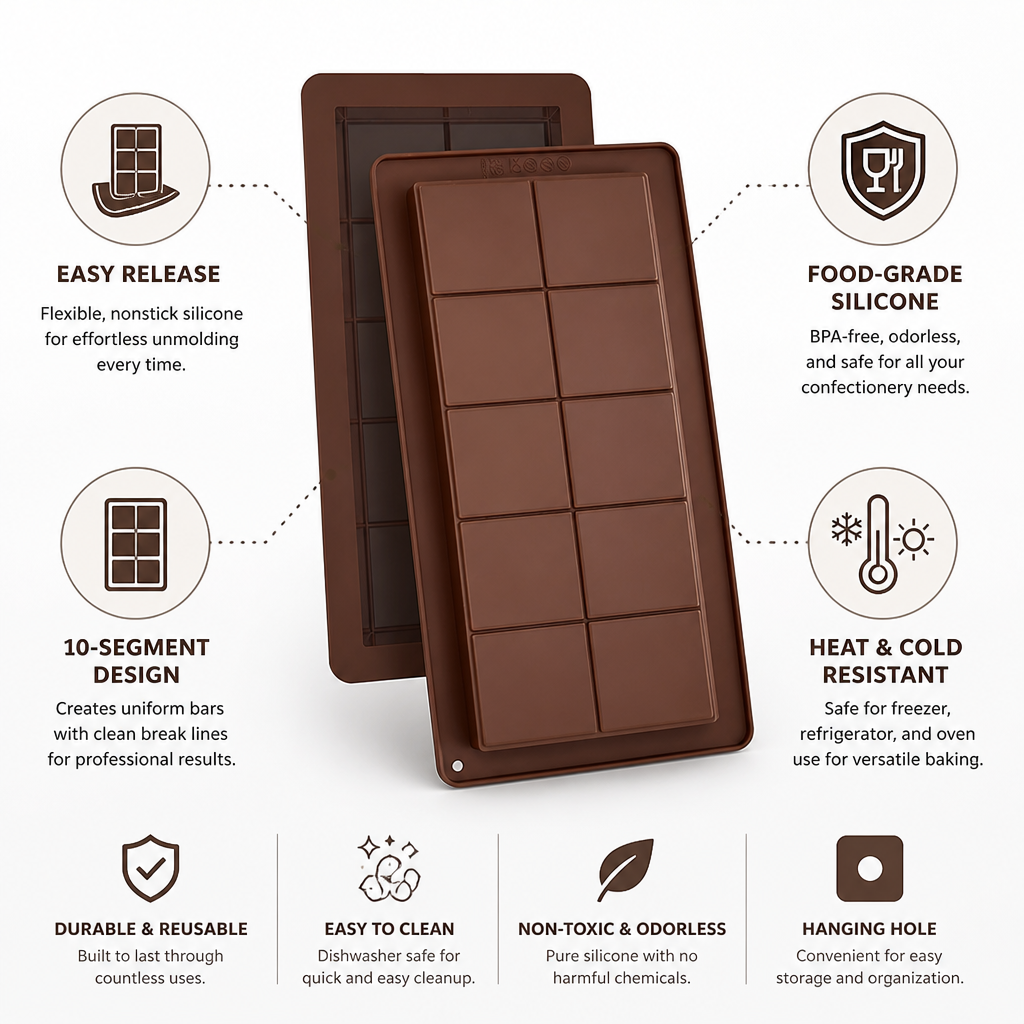 Chocolate Bar Mold Flexible Silicone Nonstick Ten-Segment
