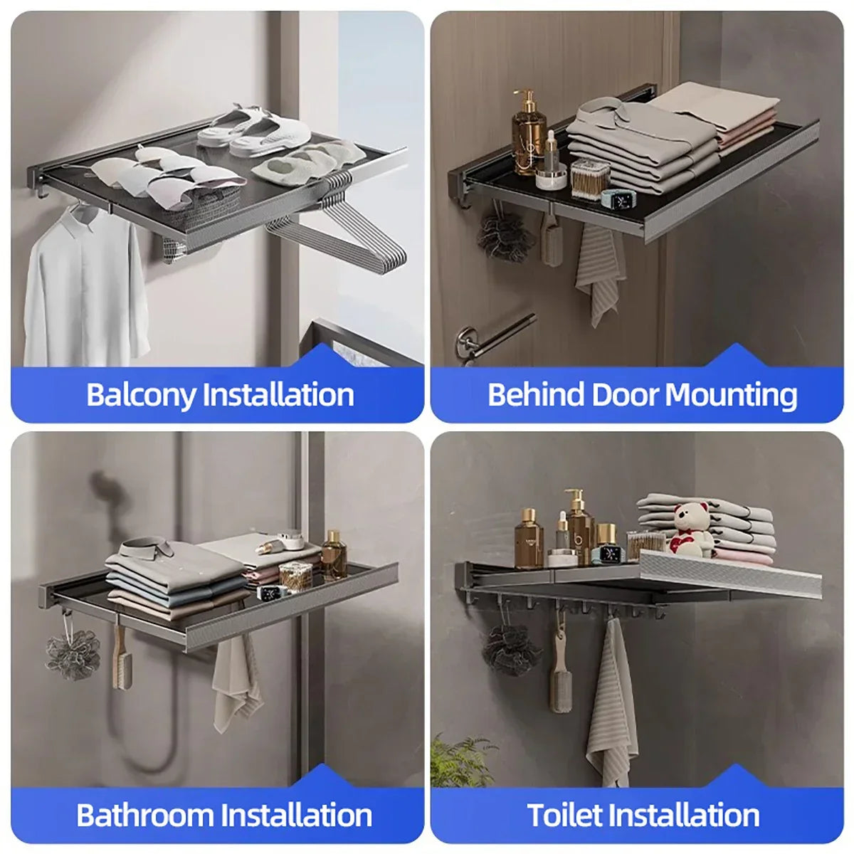 Coat & Hat Rack Wall-Mounted Foldable Anodized Aluminum