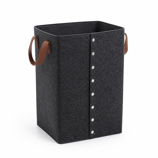 Collapsible Laundry Hamper With Leather Handles