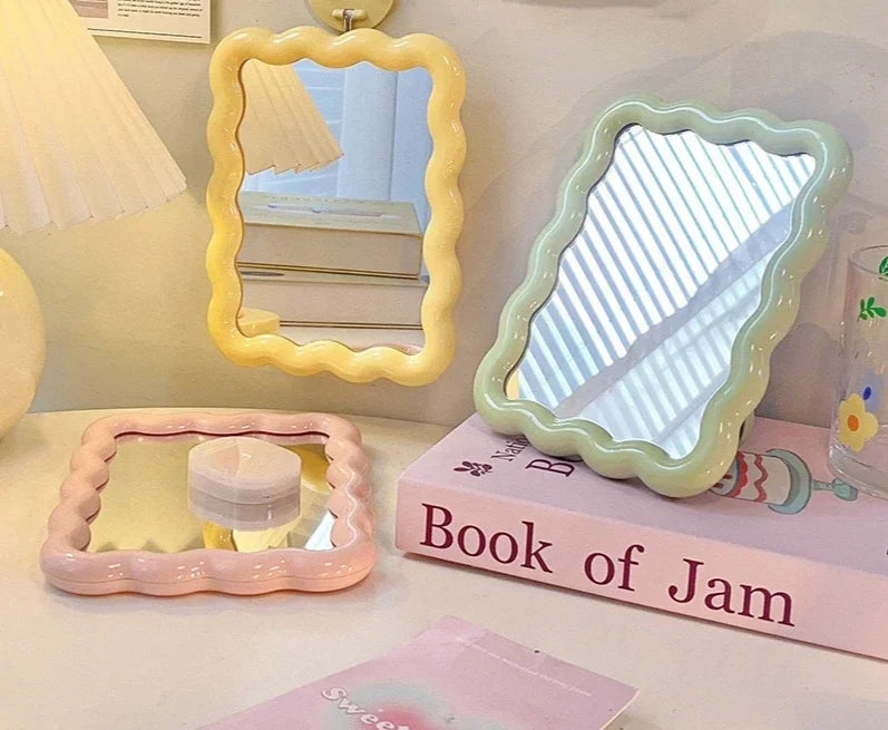 Compact Makeup Mirror Foldable Glass Wave Design