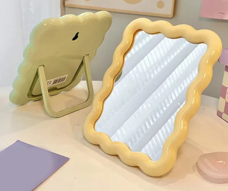 Compact Makeup Mirror Foldable Glass Wave Design