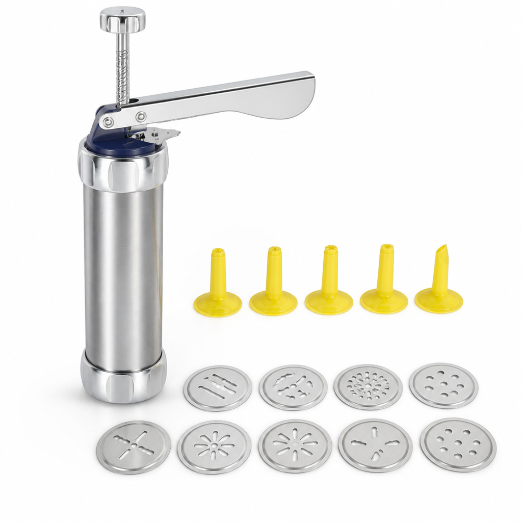 Cookie Press Adjustable Stainless Steel 20 Discs & Nozzles