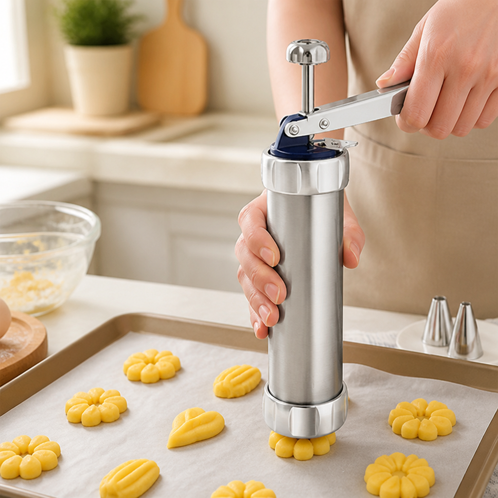 Cookie Press Adjustable Stainless Steel 20 Discs & Nozzles