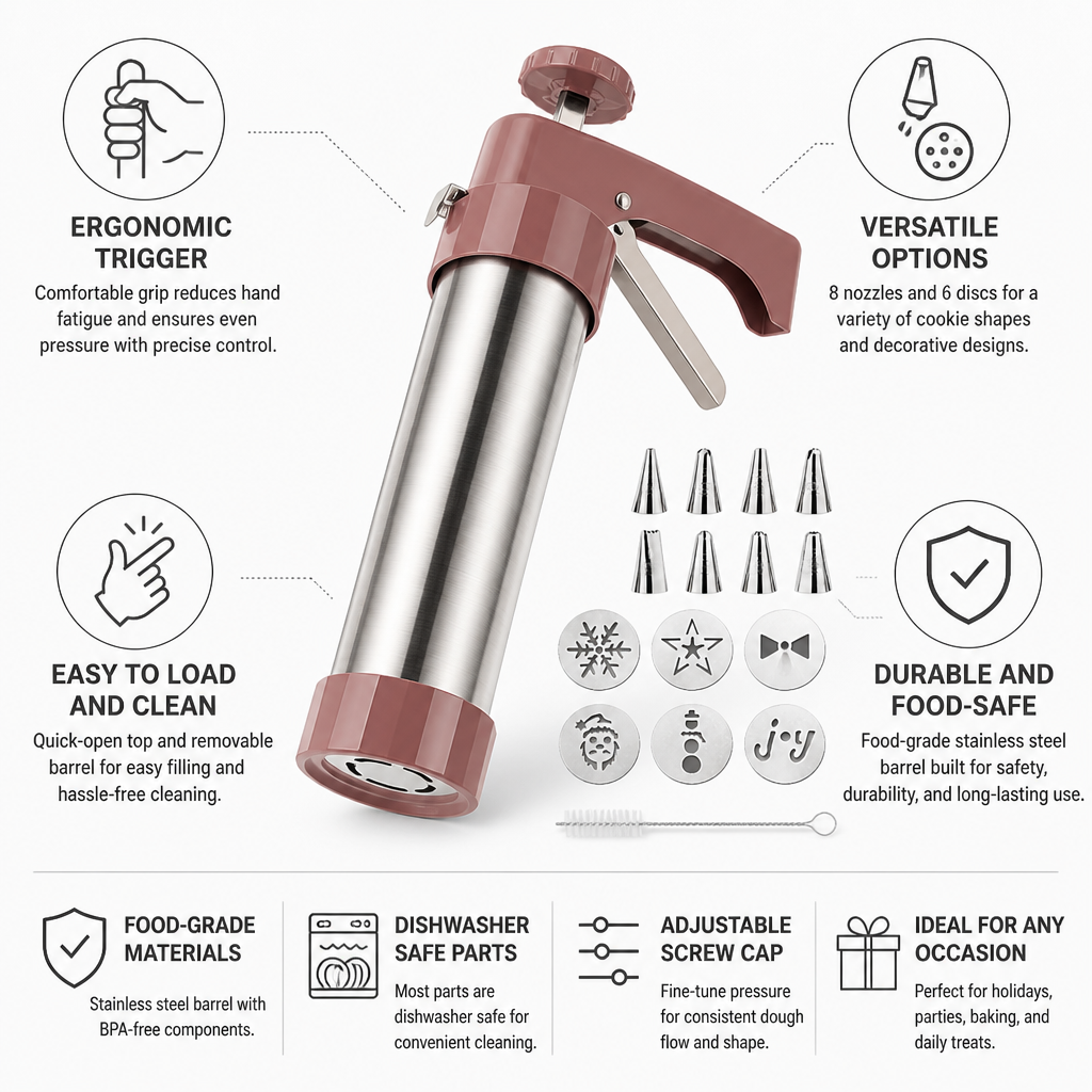 Cookie Press Stainless Steel Barrel Ergonomic Trigger