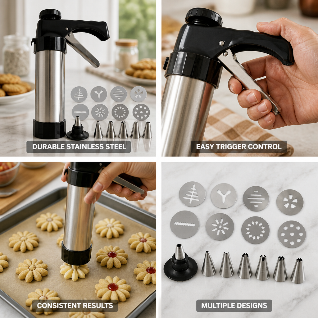 Cookie Press Stainless Steel Trigger & 13 Discs