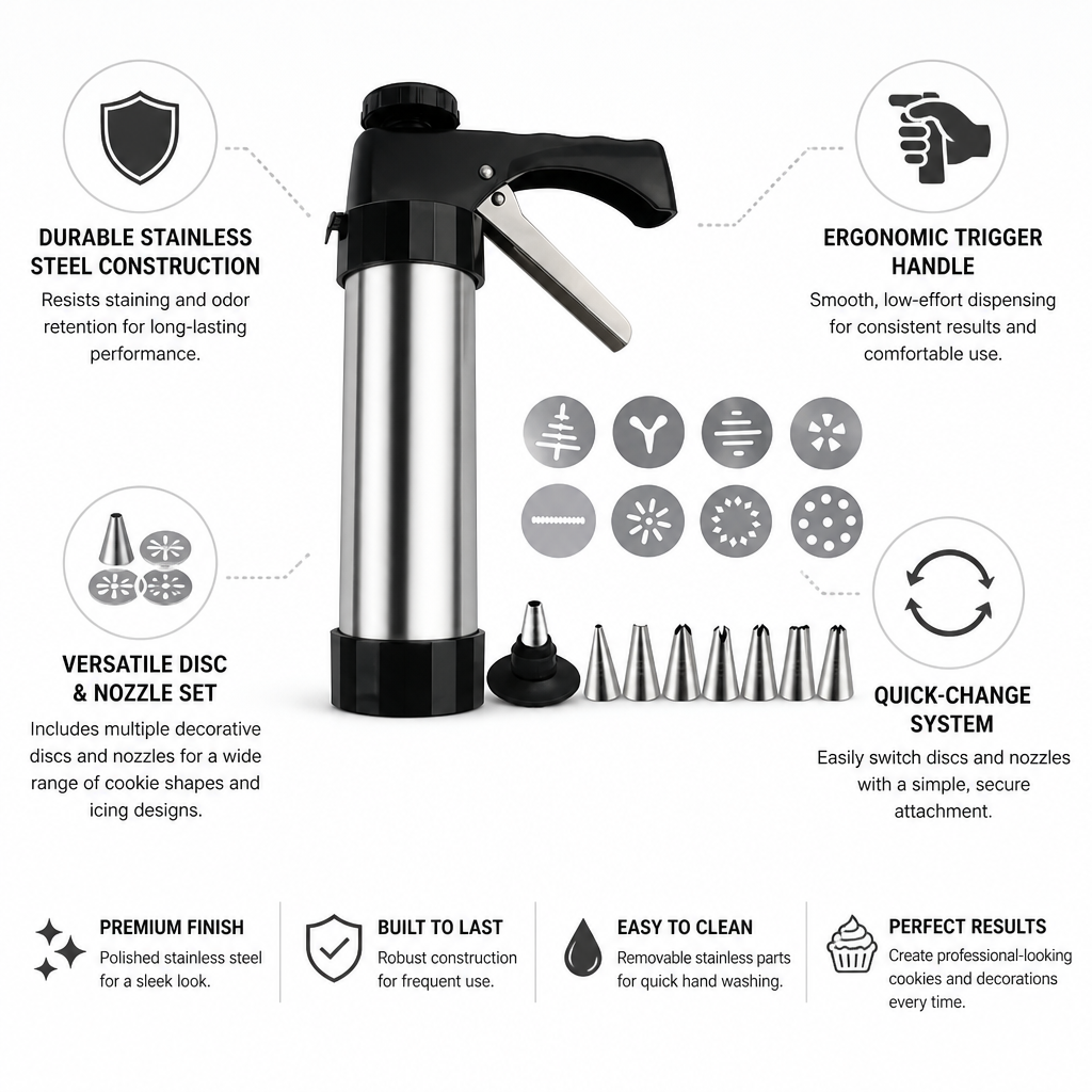 Cookie Press Stainless Steel Trigger & 13 Discs
