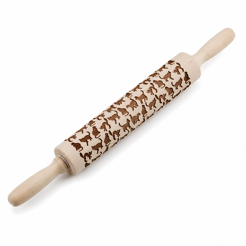 Cookie Rolling Pin Solid Wood Embossed Motifs 43 Cm