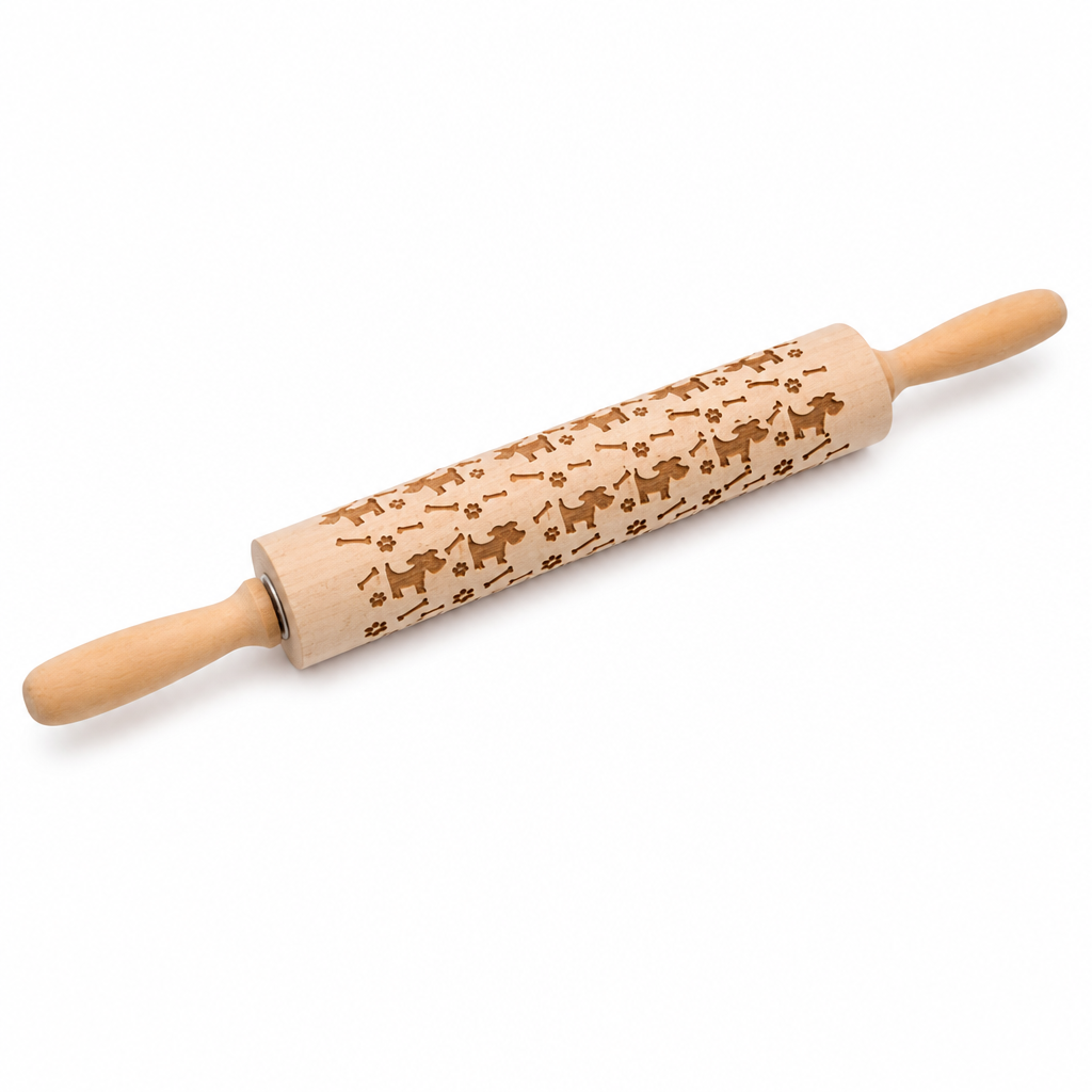 Cookie Rolling Pin Solid Wood Embossed Motifs 43 Cm