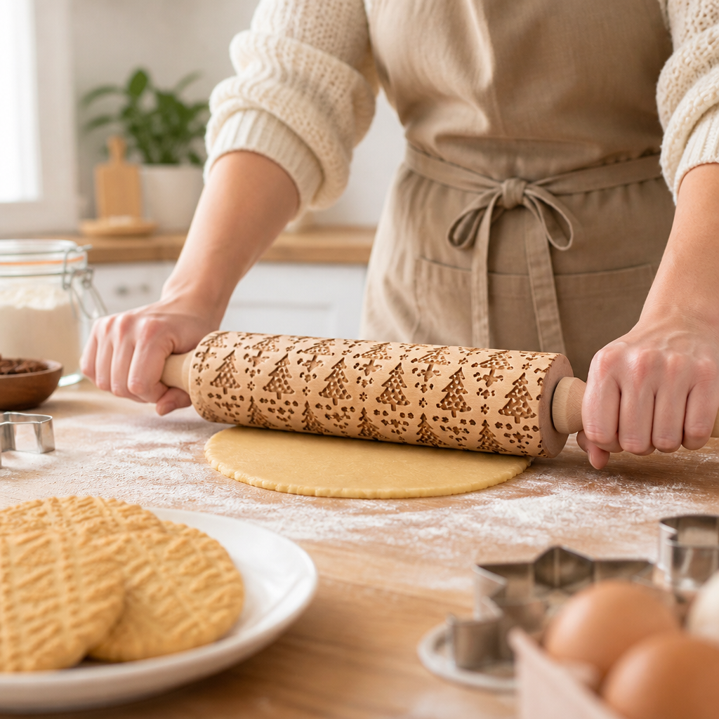 Cookie Rolling Pin Solid Wood Embossed Motifs 43 Cm