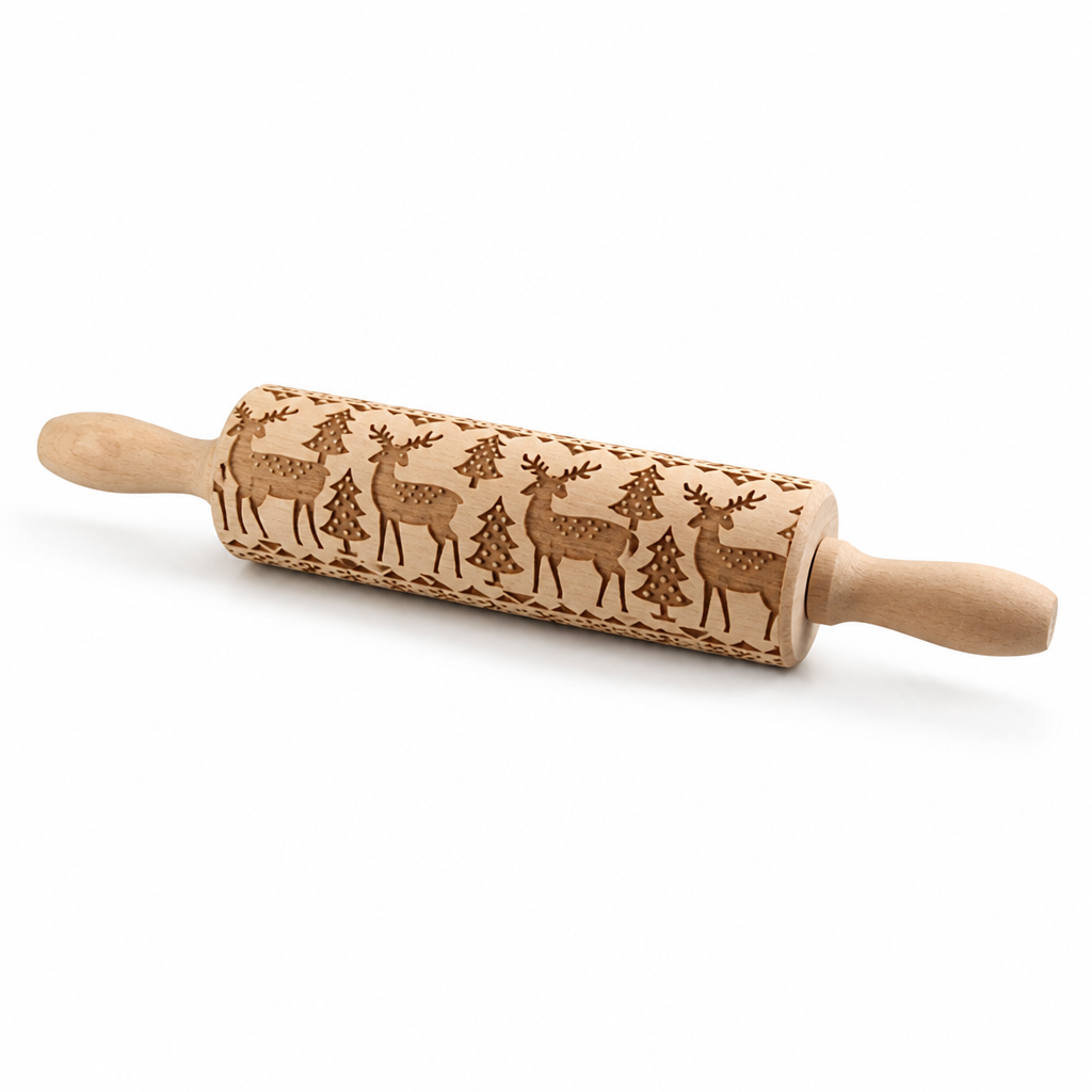 Cookie Rolling Pin Solid Wood Embossed Motifs 43 Cm