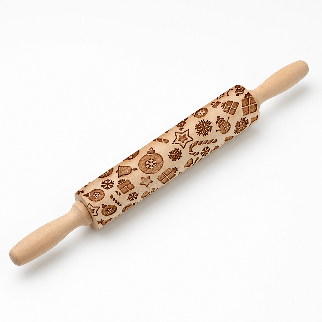 Cookie Rolling Pin Solid Wood Embossed Motifs 43 Cm