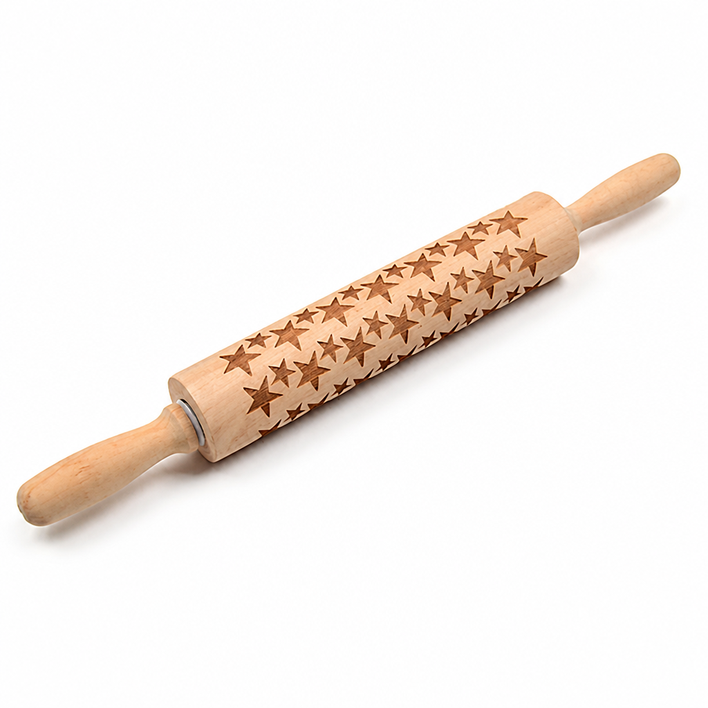 Cookie Rolling Pin Solid Wood Embossed Motifs 43 Cm