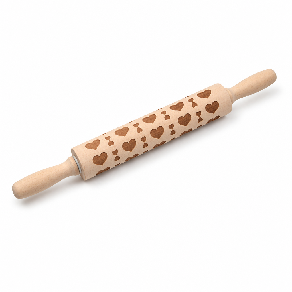 Cookie Rolling Pin Solid Wood Embossed Motifs 43 Cm