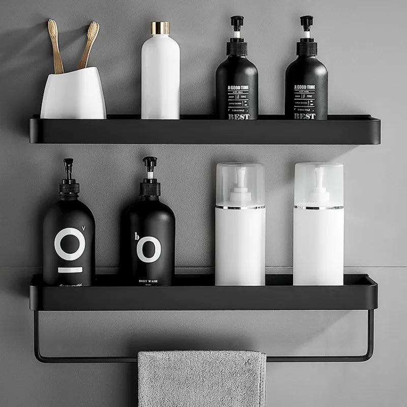 Corner Shower Shelf Drill-Free Matte Black Aluminum 3-Tier