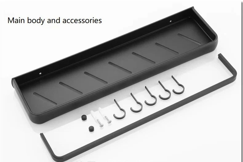 Corner Shower Shelf Drill-Free Matte Black Aluminum 3-Tier