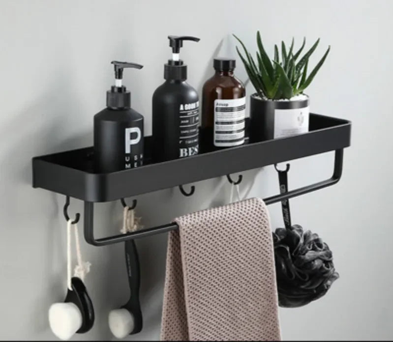 Corner Shower Shelf Drill-Free Matte Black Aluminum 3-Tier