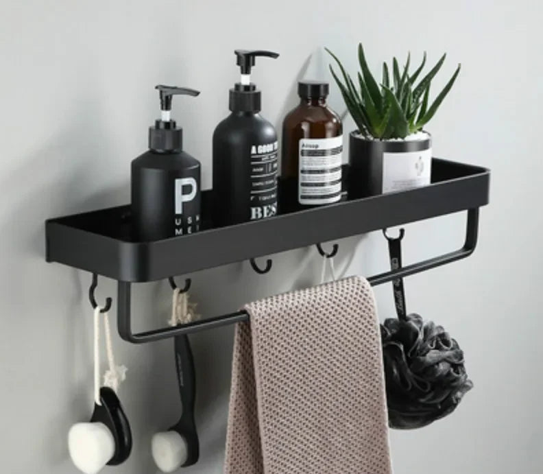 Corner Shower Shelf Drill-Free Matte Black Aluminum 3-Tier