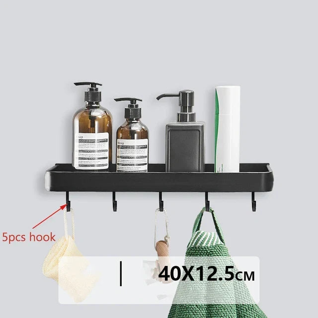 Corner Shower Shelf Drill-Free Matte Black Aluminum 3-Tier
