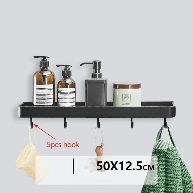 Corner Shower Shelf Drill-Free Matte Black Aluminum 3-Tier
