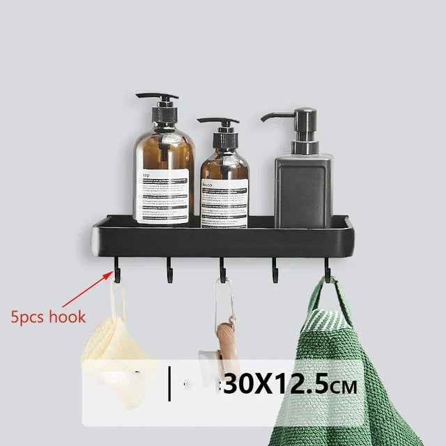 Corner Shower Shelf Drill-Free Matte Black Aluminum 3-Tier