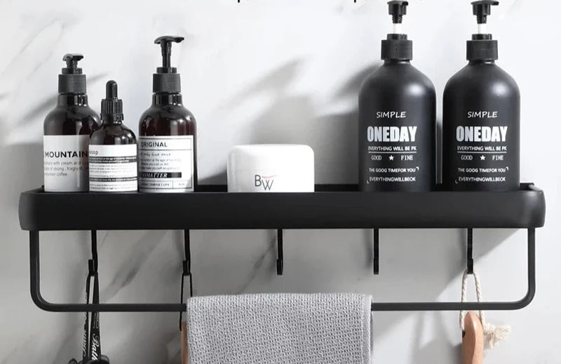 Corner Shower Shelf Drill-Free Matte Black Aluminum 3-Tier