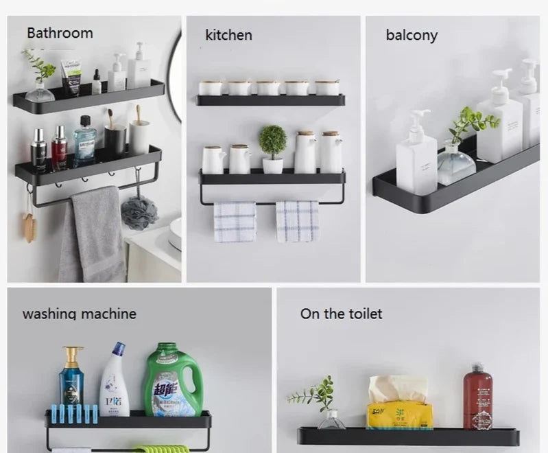 Corner Shower Shelf Drill-Free Matte Black Aluminum 3-Tier