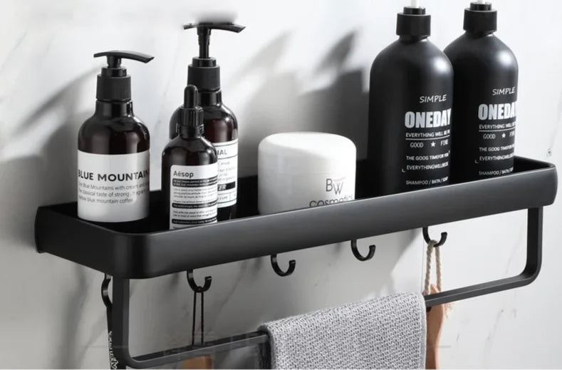 Corner Shower Shelf Drill-Free Matte Black Aluminum 3-Tier