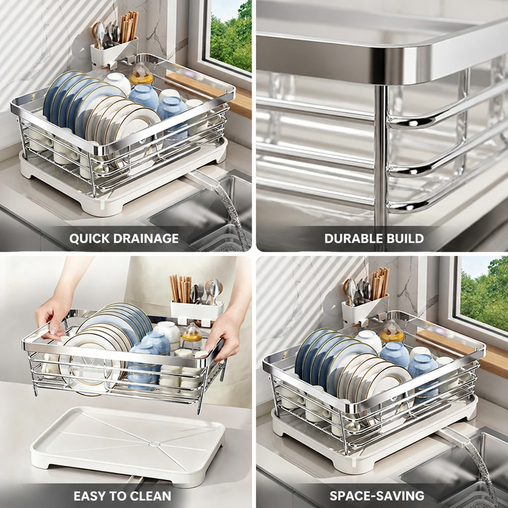 Countertop Dish Rack Space-Saving Open Mesh & Cutlery Holder