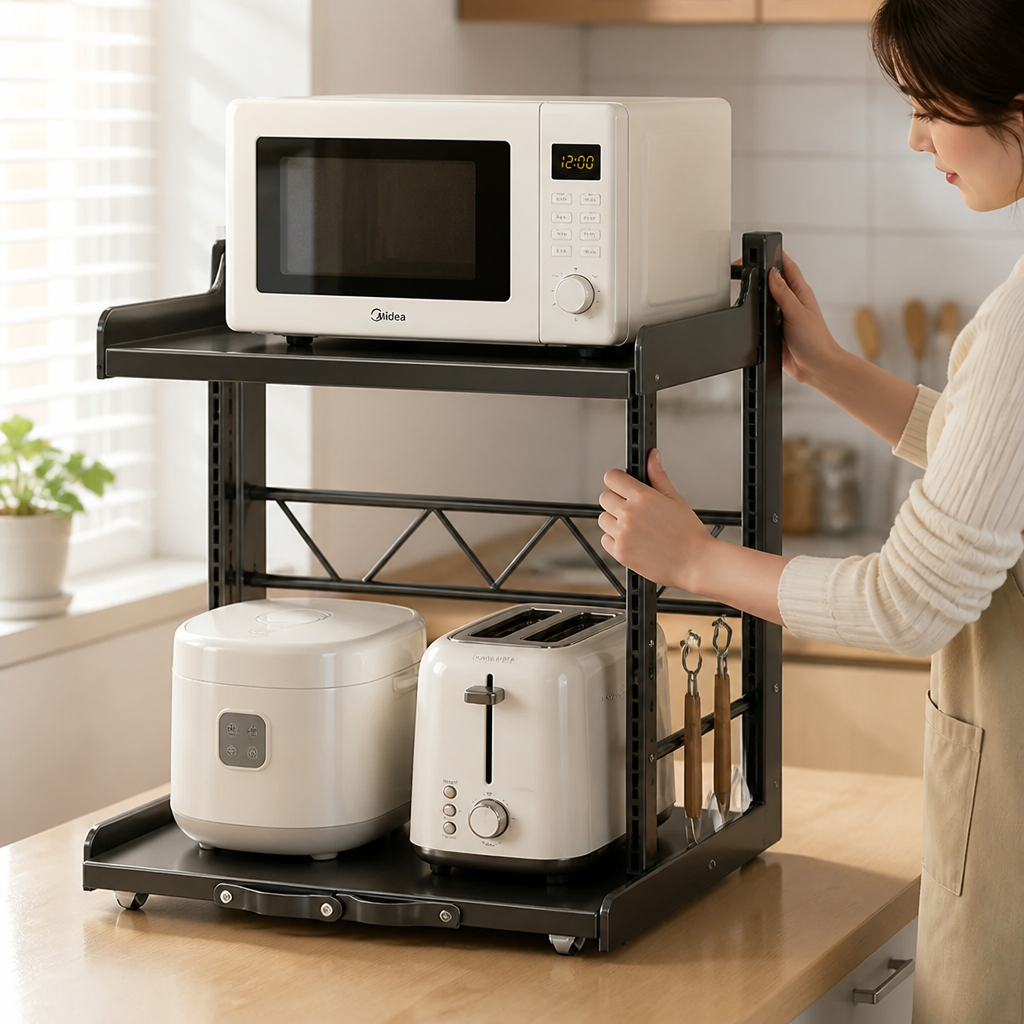 Countertop Kitchen Shelf Height-Adjustable Two-Tier Wheels & Brakes