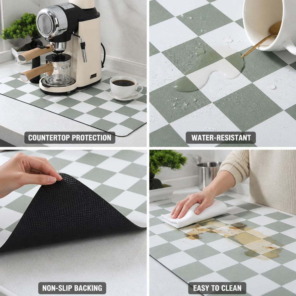 Countertop Protector Mat Checkered Water-Resistant & Non-Slip Backing