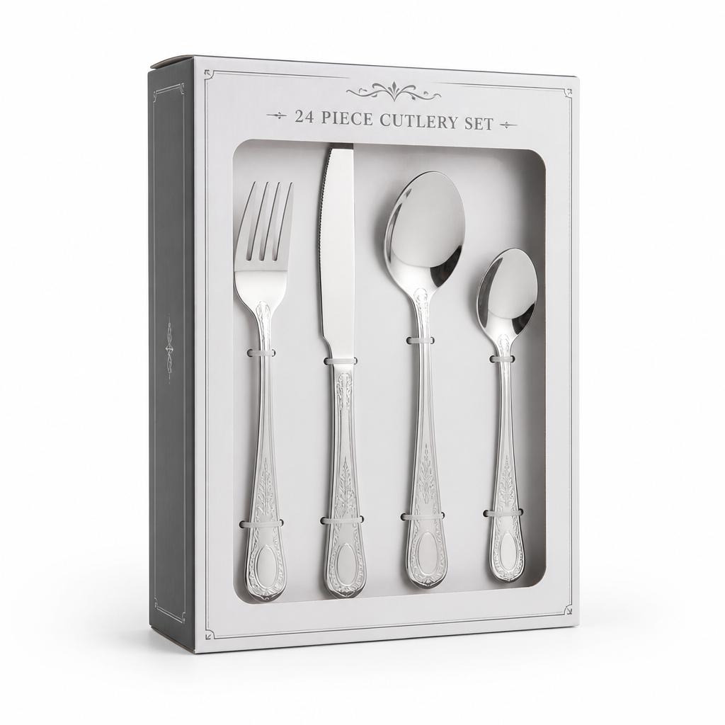 Cutlery Set 24-Piece Engraved Stainless Steel Dishwasher Safe