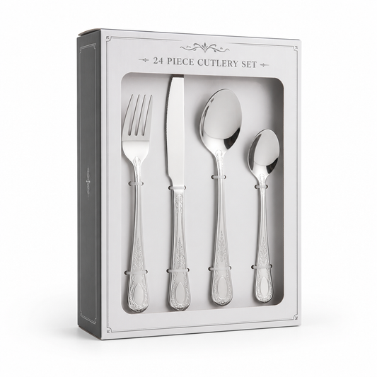 Cutlery Set 24-Piece Engraved Stainless Steel Dishwasher Safe