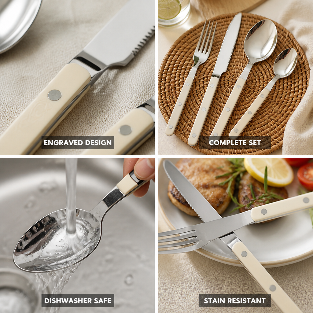 Cutlery Set 24-Piece Engraved Stainless Steel Dishwasher Safe
