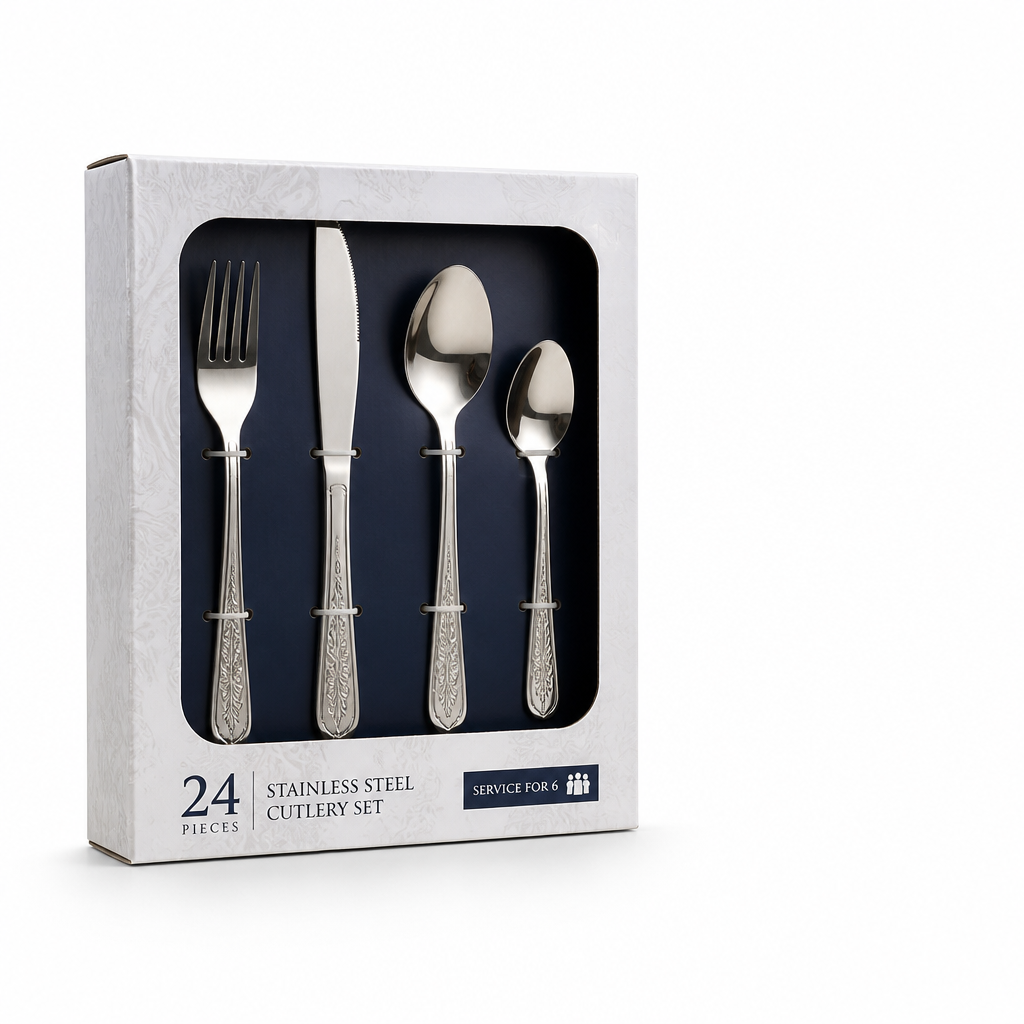 Cutlery Set 24-Piece Engraved Stainless Steel Dishwasher Safe