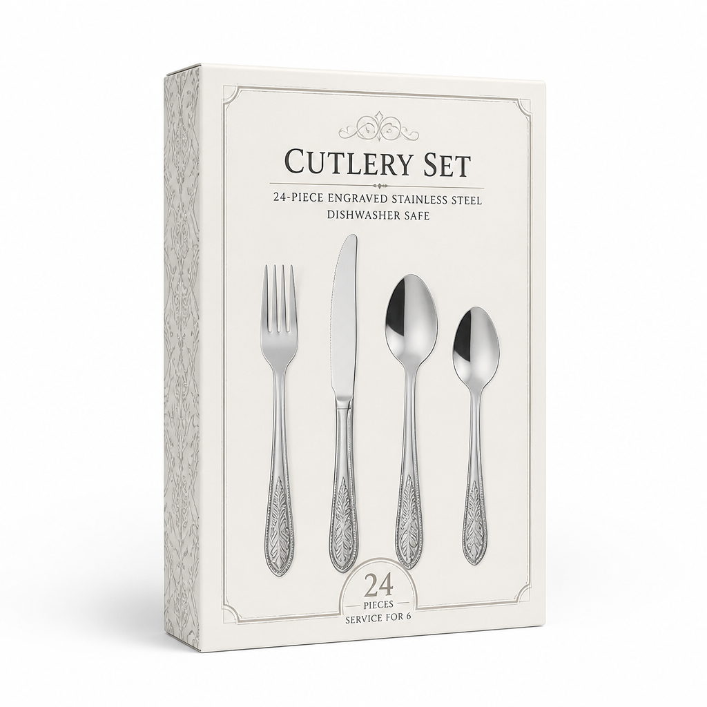 Cutlery Set 24-Piece Engraved Stainless Steel Dishwasher Safe