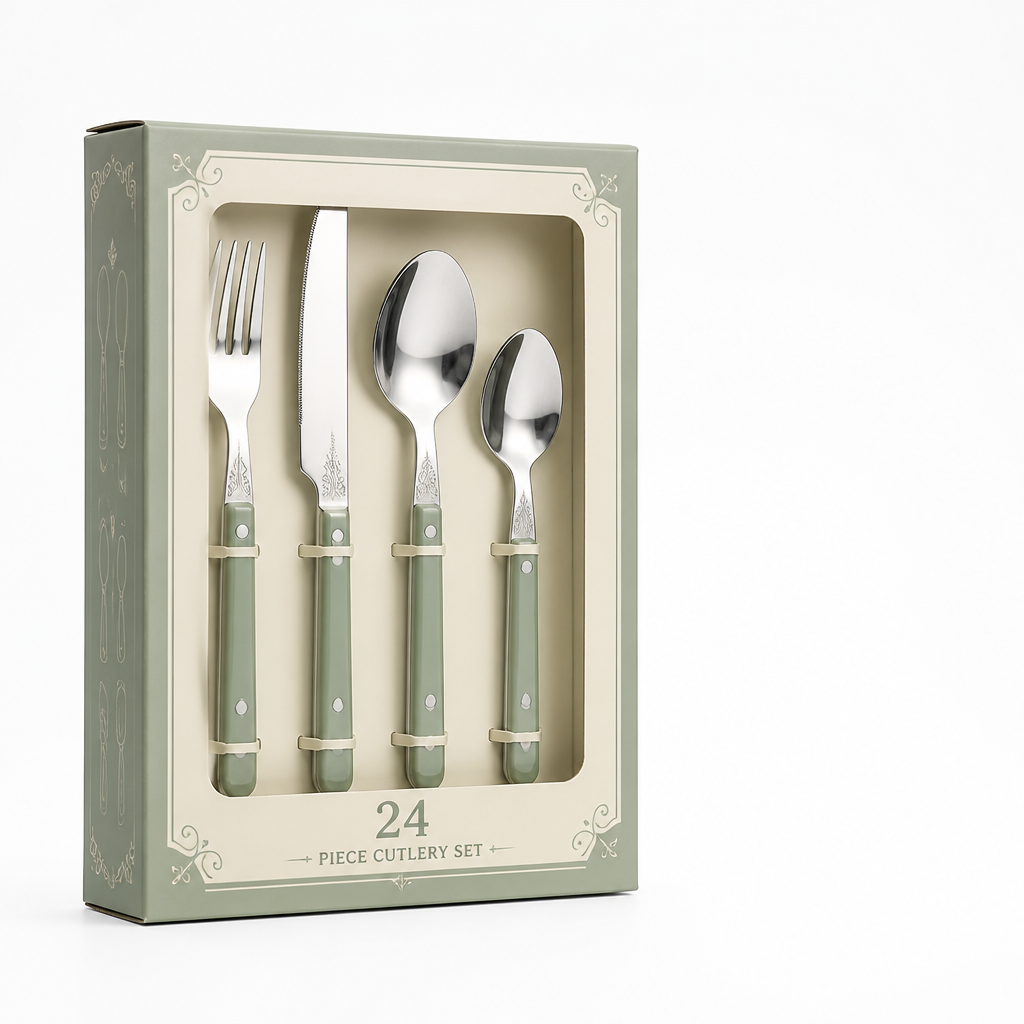 Cutlery Set 24-Piece Engraved Stainless Steel Dishwasher Safe