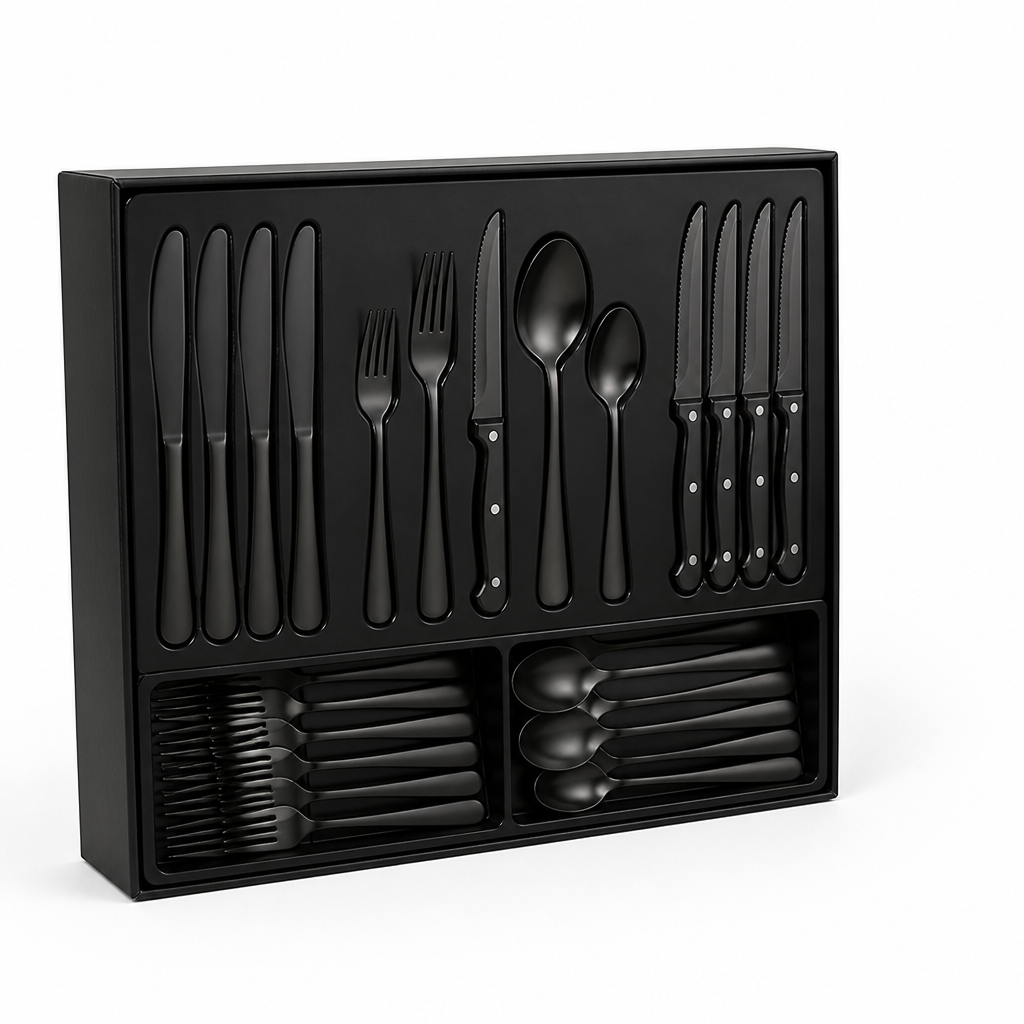 Cutlery Set 24-Piece Modern Black Stainless Steel Dishwasher Safe