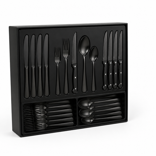 Cutlery Set 24-Piece Modern Black Stainless Steel Dishwasher Safe
