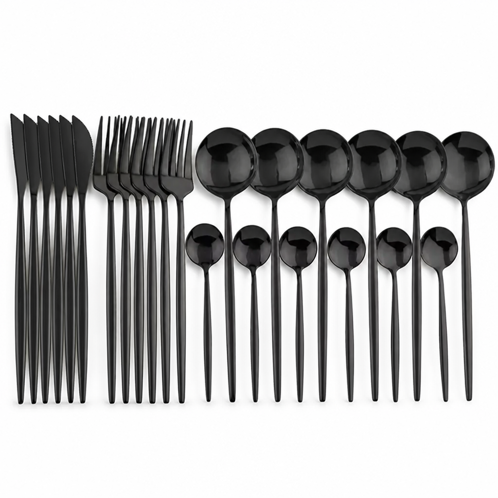 Cutlery Set 24-Piece Modern Black Stainless Steel Dishwasher Safe