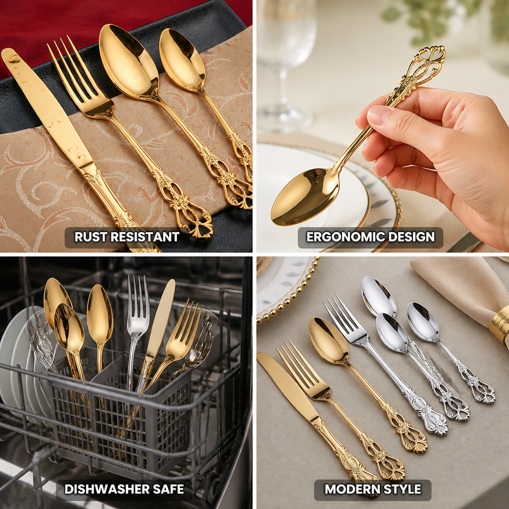Cutlery Set Stainless Steel Dishwasher-Safe Ergonomic