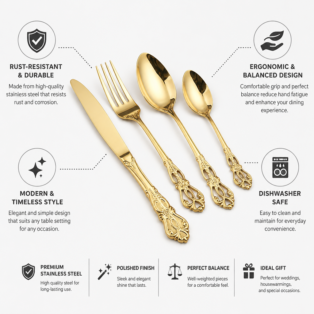 Cutlery Set Stainless Steel Dishwasher-Safe Ergonomic
