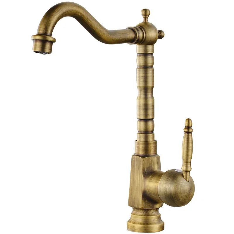 Deck-Mount Basin Faucet 360° Swivel Spout Antique Gold Finish