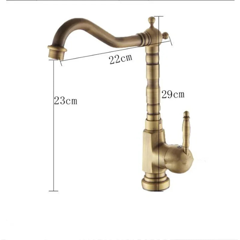 Deck-Mount Basin Faucet 360° Swivel Spout Antique Gold Finish