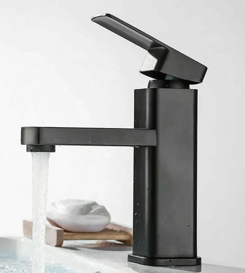 Deck-Mounted Faucet Black & Chrome Ceramic Valve