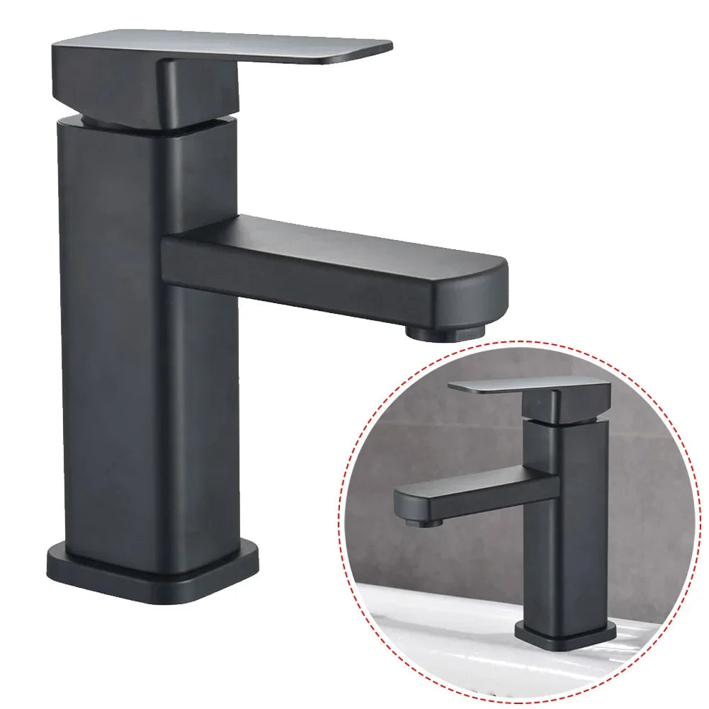 Deck-Mounted Faucet Black & Chrome Ceramic Valve