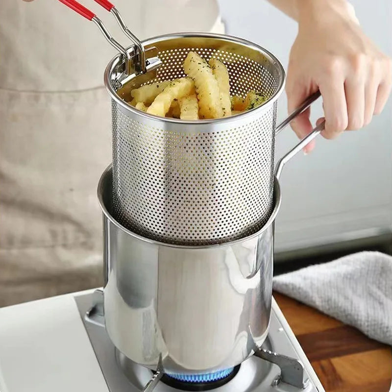 Deep Fryer Pan Oil-Saving 304 Stainless Steel Basket Included