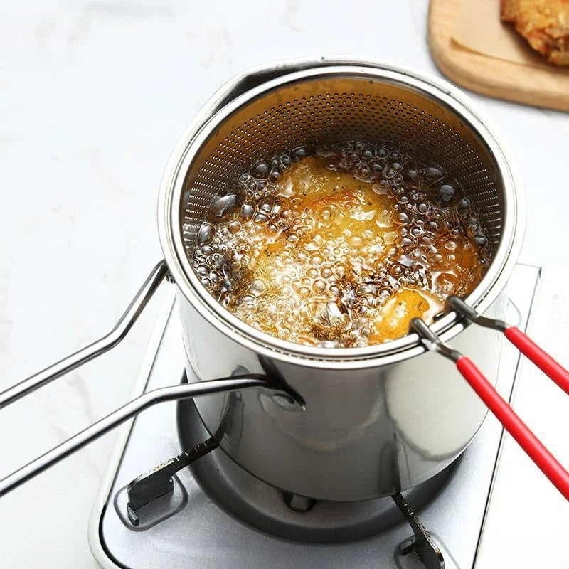 Deep Fryer Pan Oil-Saving 304 Stainless Steel Basket Included