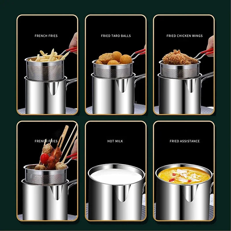 Deep Fryer Pan Oil-Saving 304 Stainless Steel Basket Included