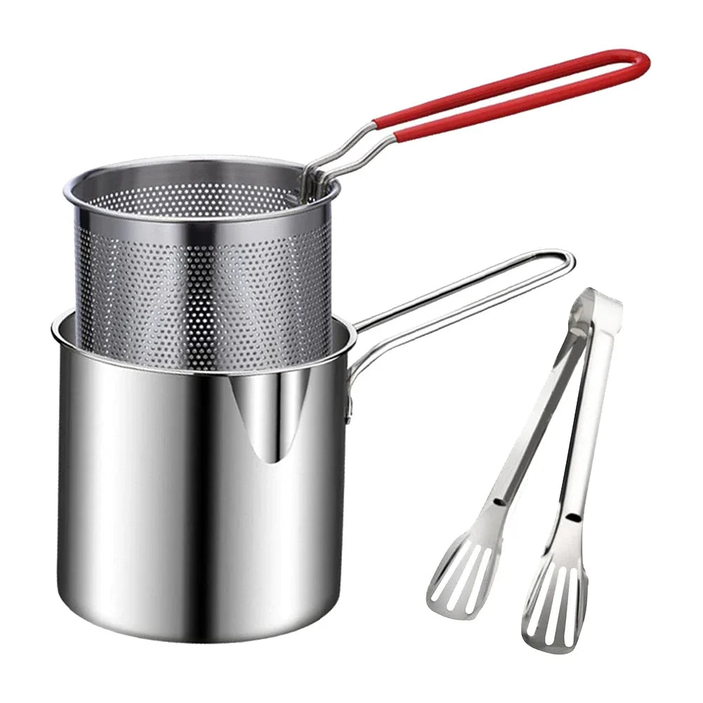Deep Fryer Pan Oil-Saving 304 Stainless Steel Basket Included